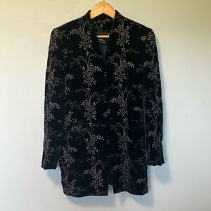 Dana Buchman Vintage Rayon Viscose Silk Blend Black Floral Embroidery Jacket